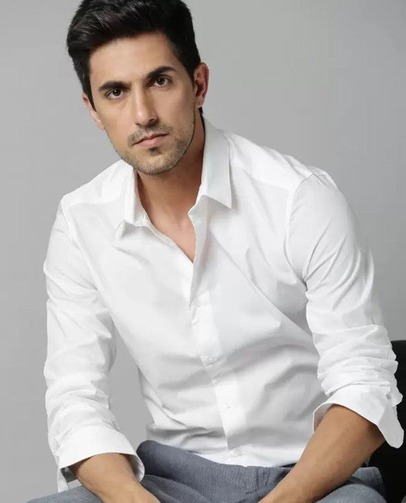 Men's White Shirt Slim Fit Collar Casual