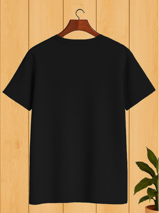 Solid Neck Cotton Blend Black T shirt For Men